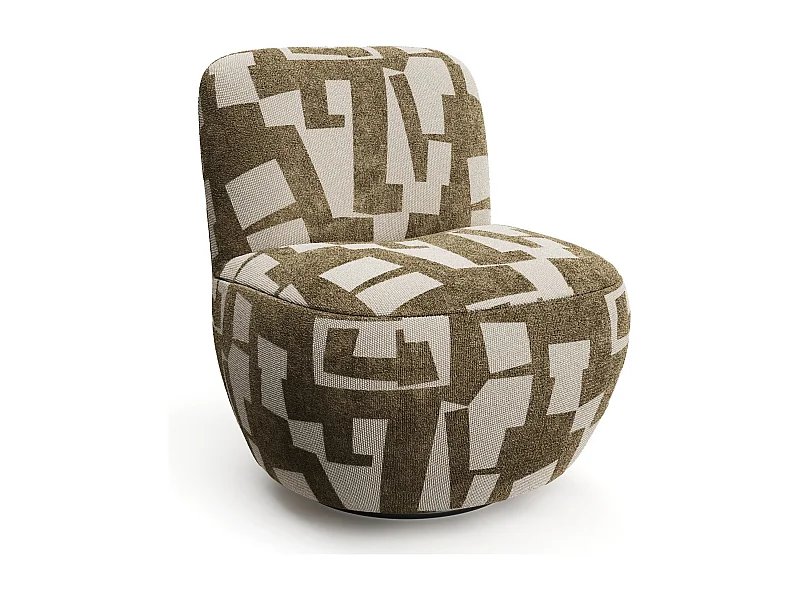 Fauteuil de salon pivotant tissu texturé à motif kaki JENA
