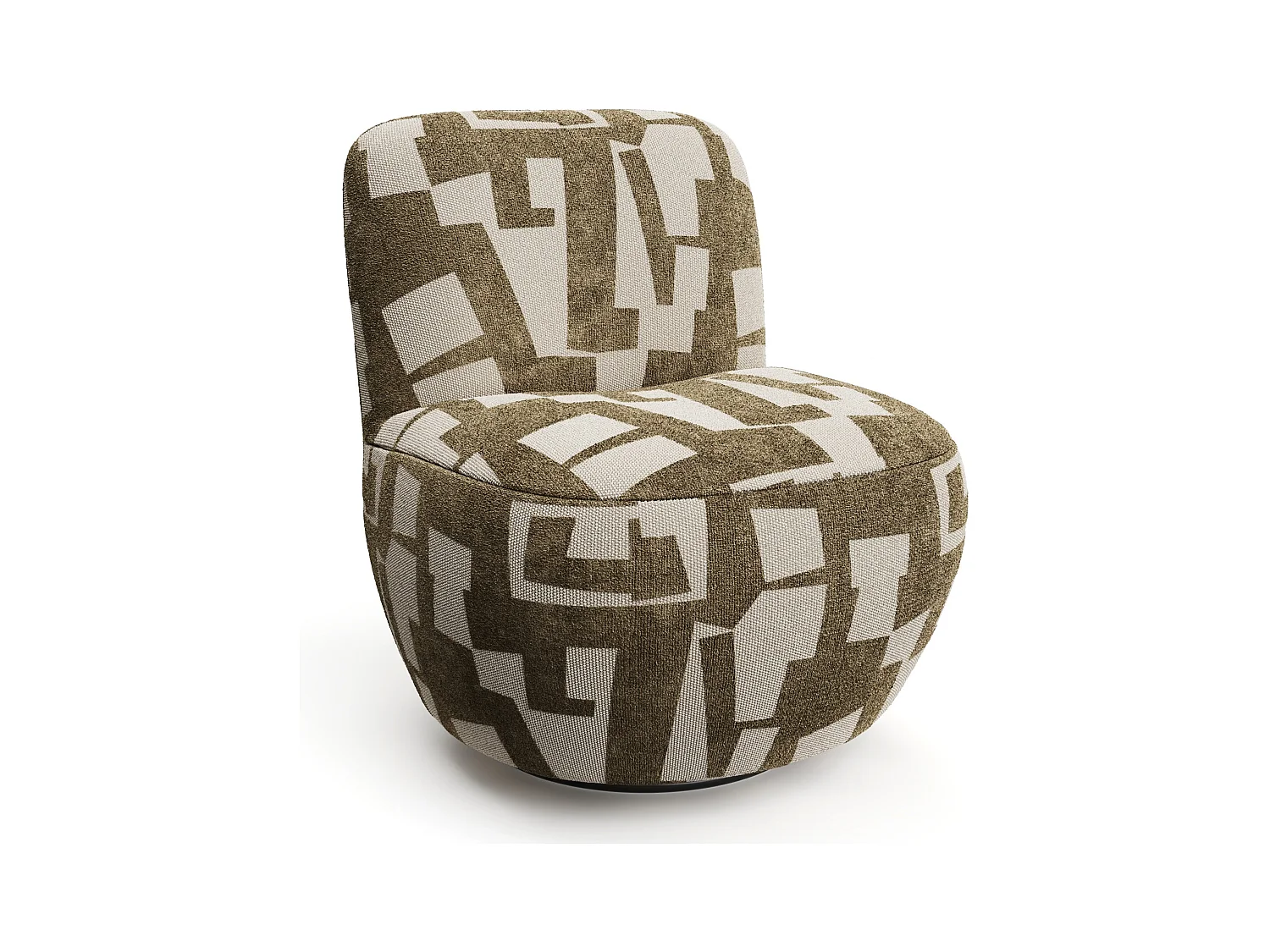 Fauteuil de salon pivotant tissu texturé à motif kaki JENA