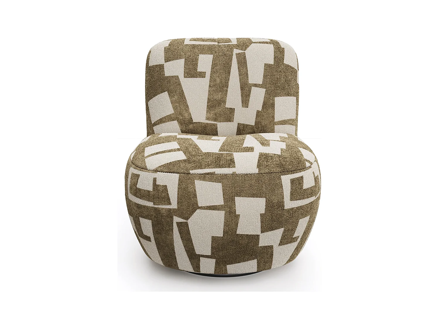 Fauteuil de salon pivotant tissu texturé à motif kaki JENA