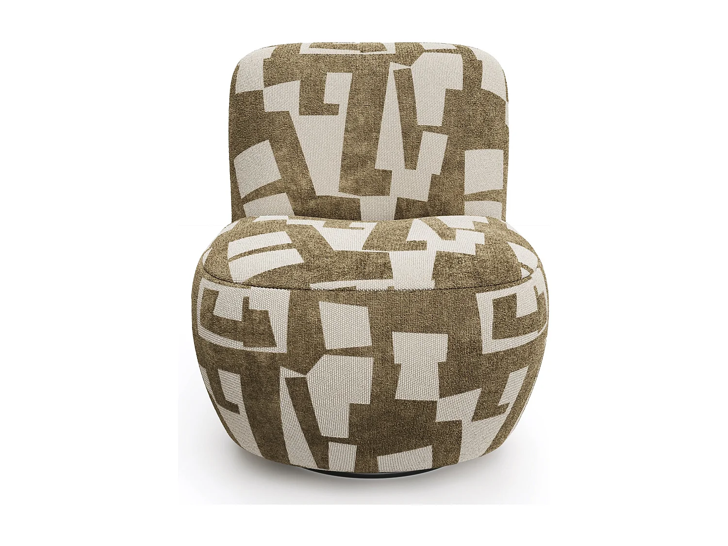 Fauteuil de salon pivotant JENA en tissu texturé à motif kaki 65x71cm