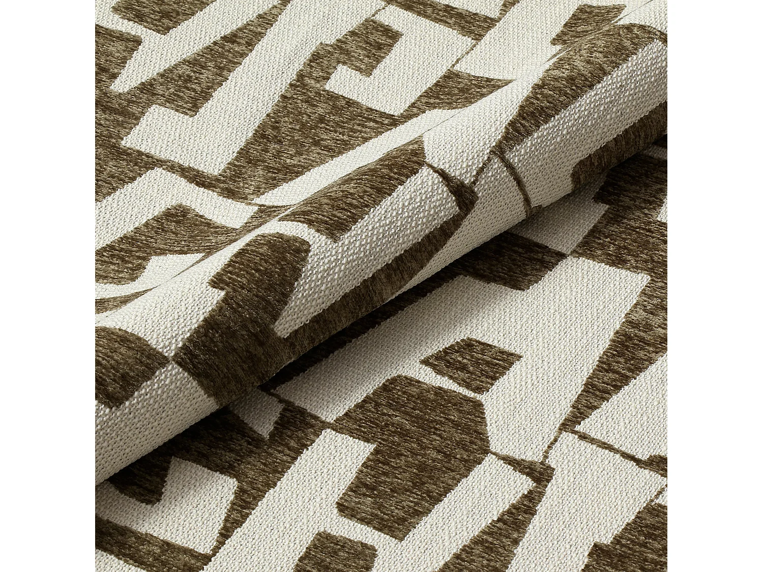 Fauteuil de salon pivotant JENA en tissu texturé à motif kaki 65x71cm