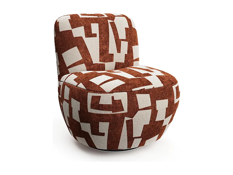 Fauteuil de salon pivotant tissu texturé à motif terracotta JENA