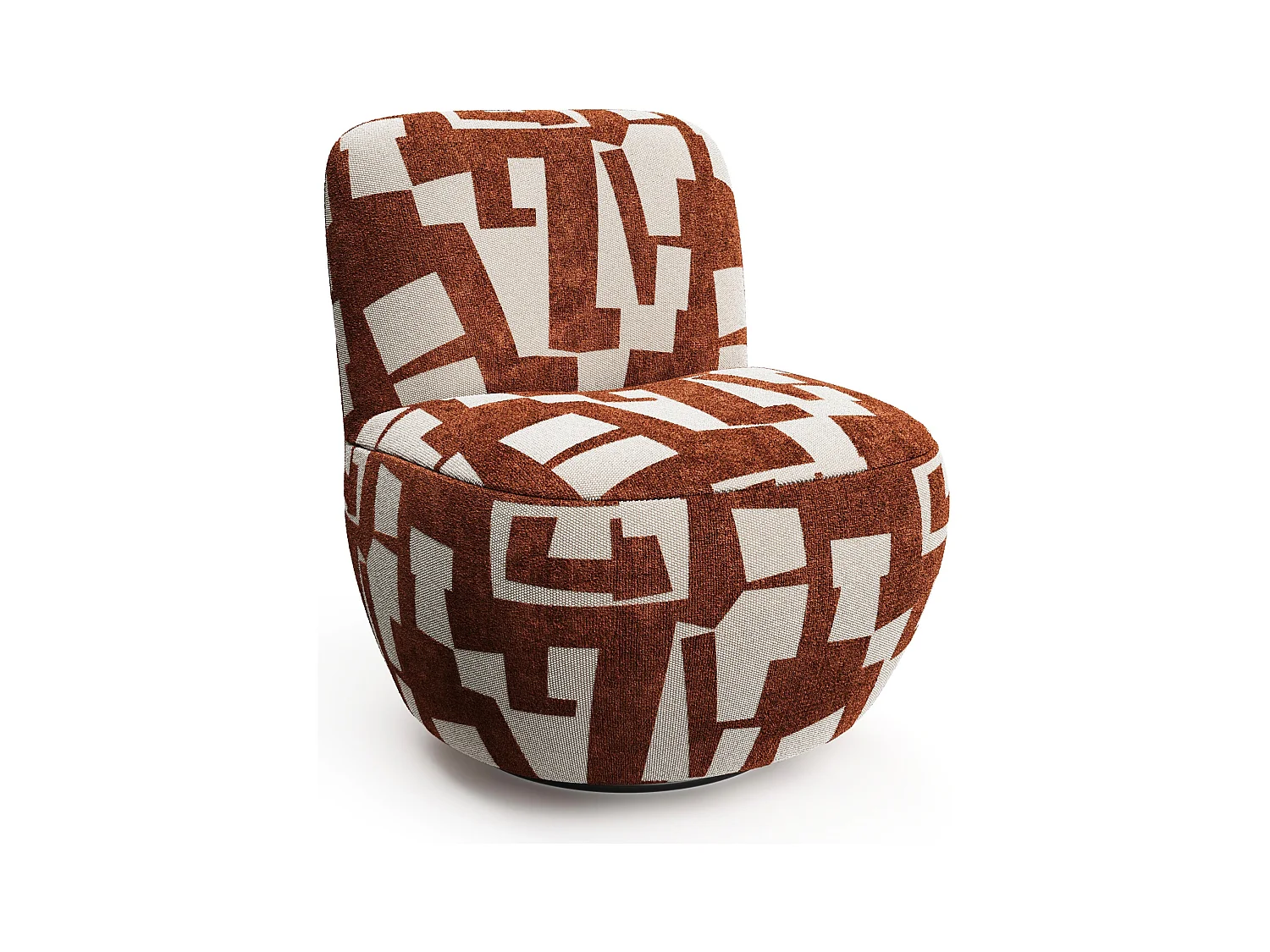 Fauteuil de salon pivotant tissu texturé à motif terracotta JENA