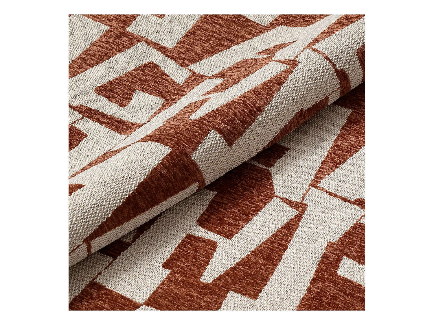 Fauteuil de salon pivotant tissu texturé à motif terracotta JENA