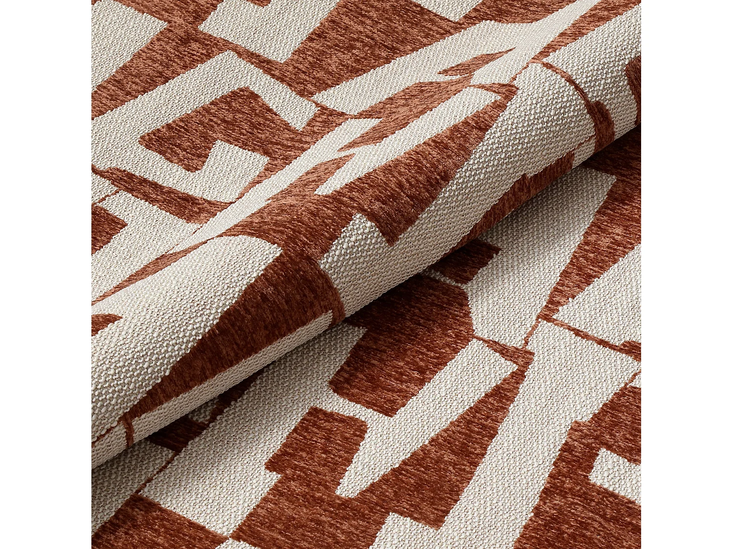 Fauteuil de salon pivotant tissu texturé à motif terracotta JENA