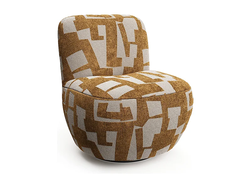 Fauteuil de salon pivotant tissu texturé à motif moutarde JENA