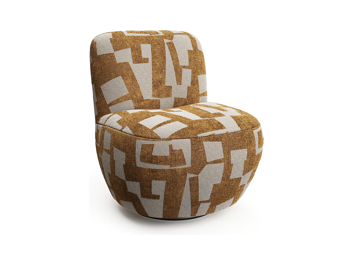 Fauteuil de salon pivotant tissu texturé à motif moutarde JENA