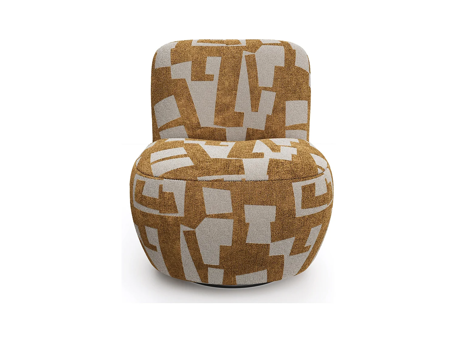 Fauteuil de salon pivotant tissu texturé à motif moutarde JENA