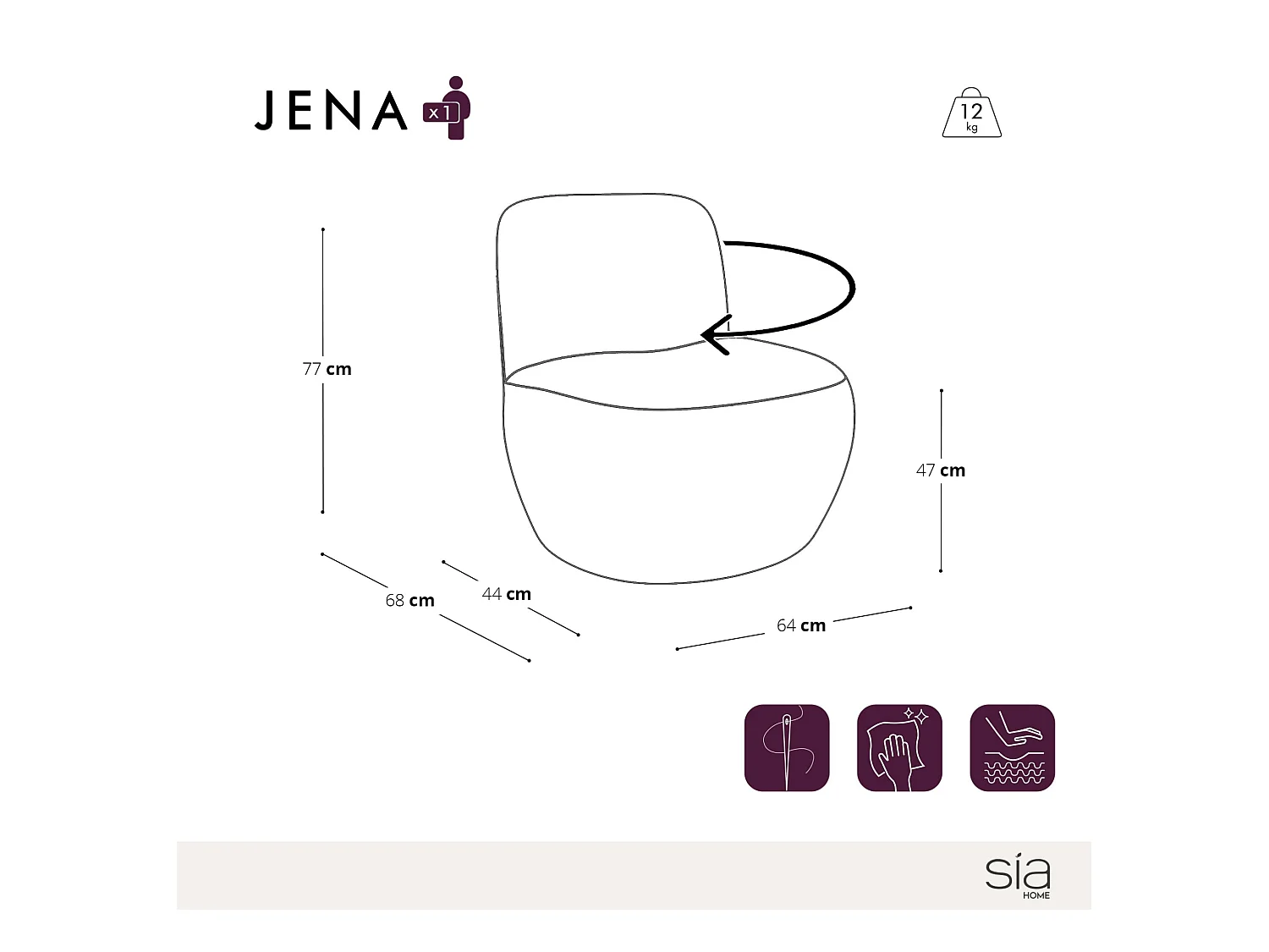 Fauteuil de salon pivotant tissu texturé à motif moutarde JENA