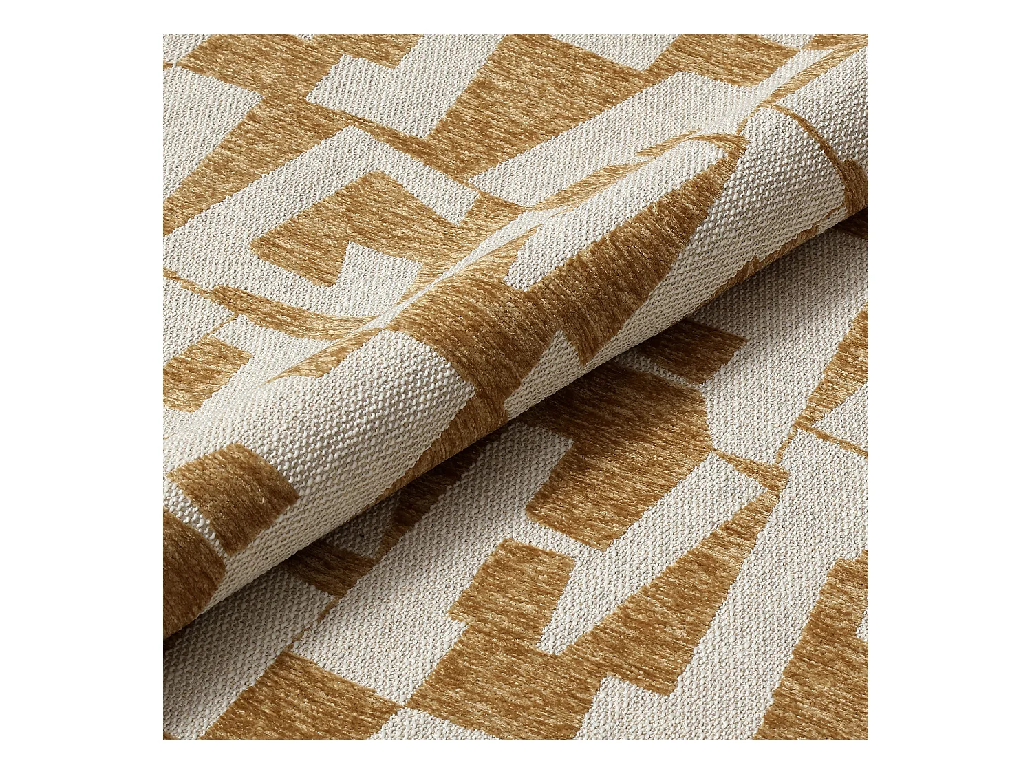 Fauteuil de salon pivotant tissu texturé à motif moutarde JENA