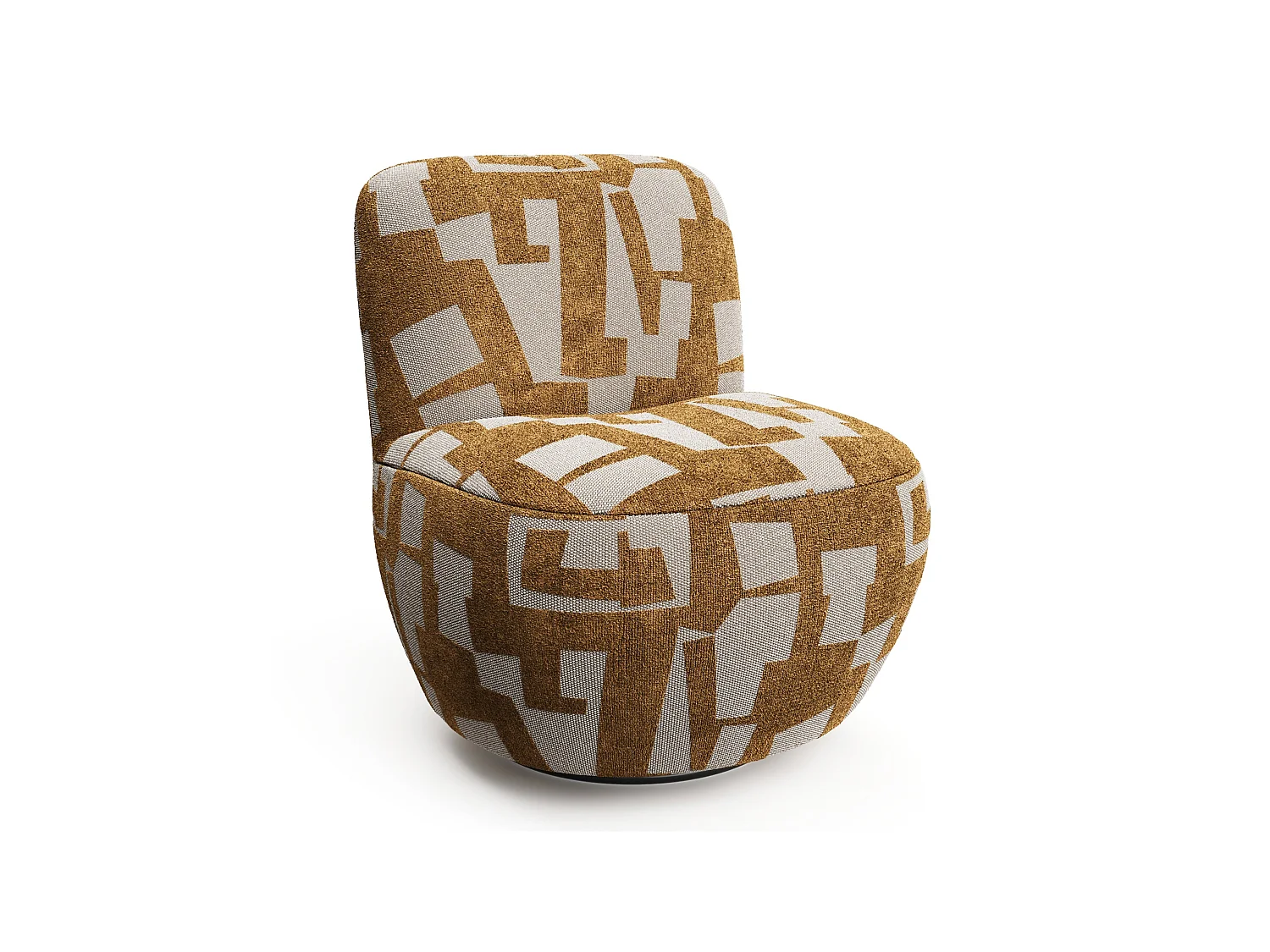 Fauteuil de salon pivotant JENA en tissu texturé à motifs moutarde