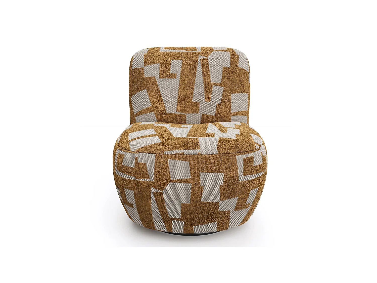 Fauteuil de salon pivotant JENA en tissu texturé à motifs moutarde