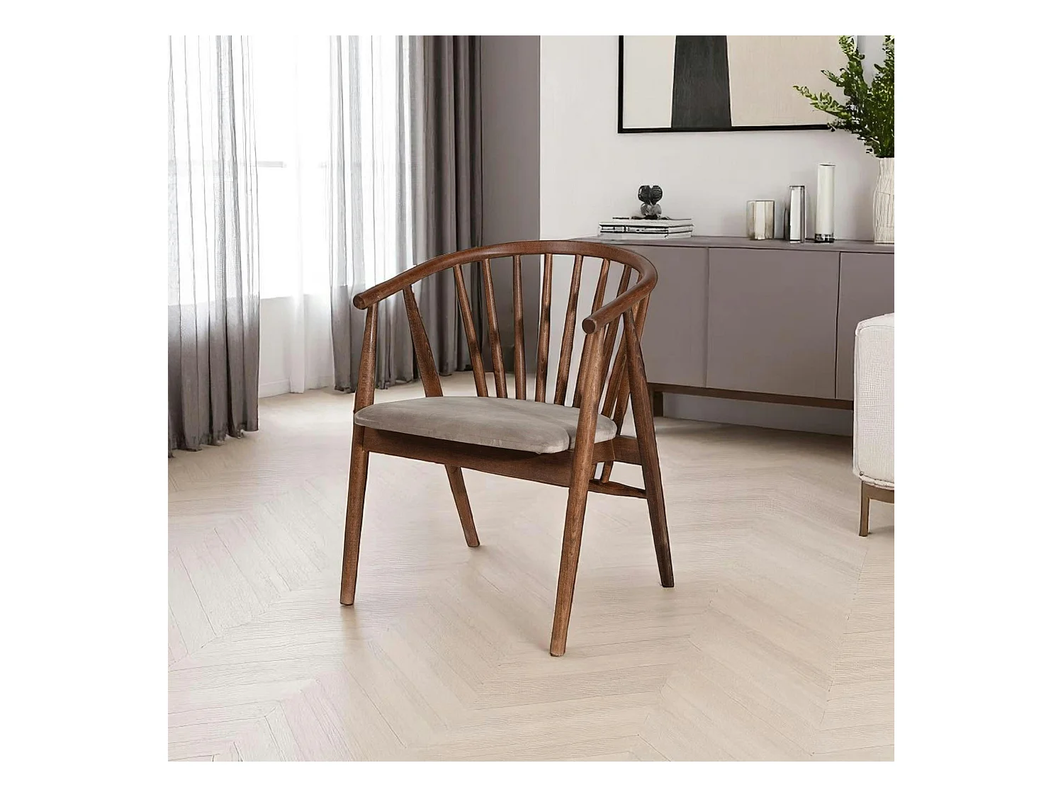 Chaise à barreaux - velours taupe TENA