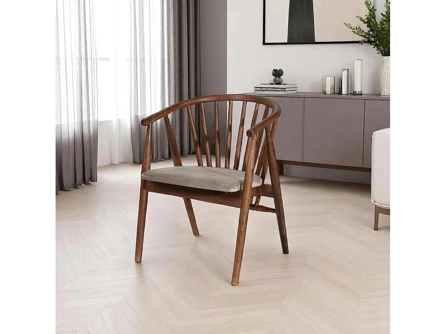 Chaise à barreaux - velours taupe TENA