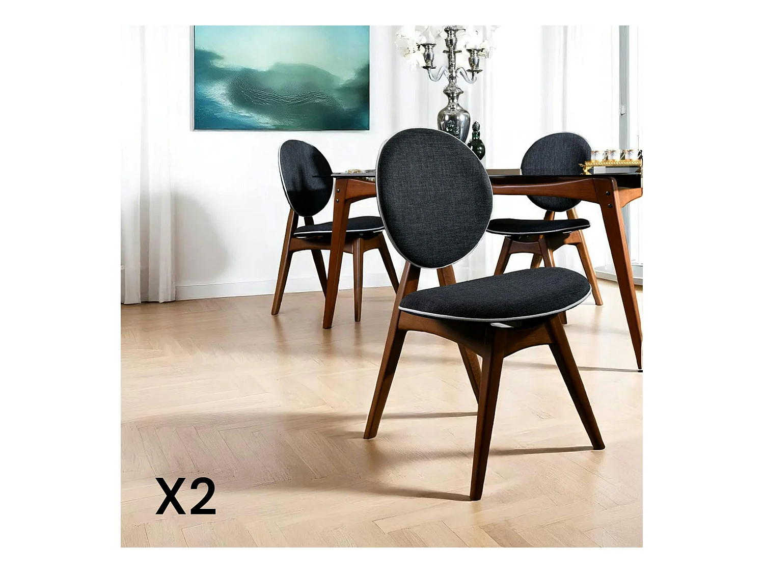 Chaise médaillon grise - style moderne (lot de 2) DILI