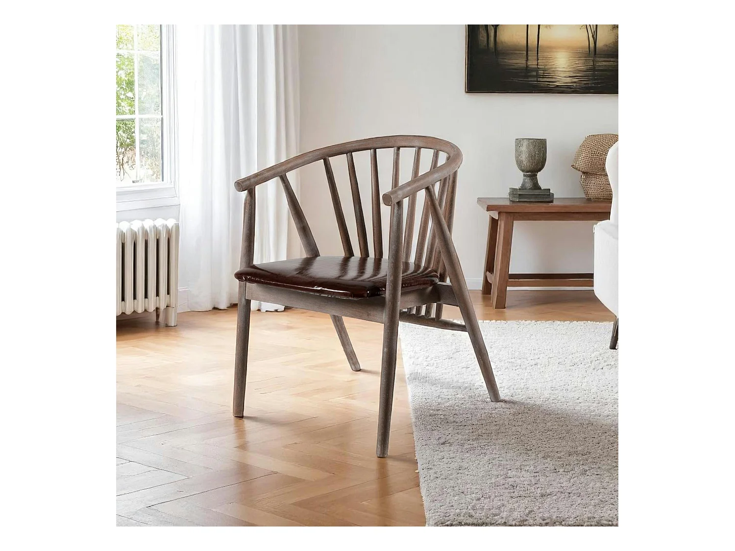 Chaise à barreaux en bois brun - assise assortie TENA