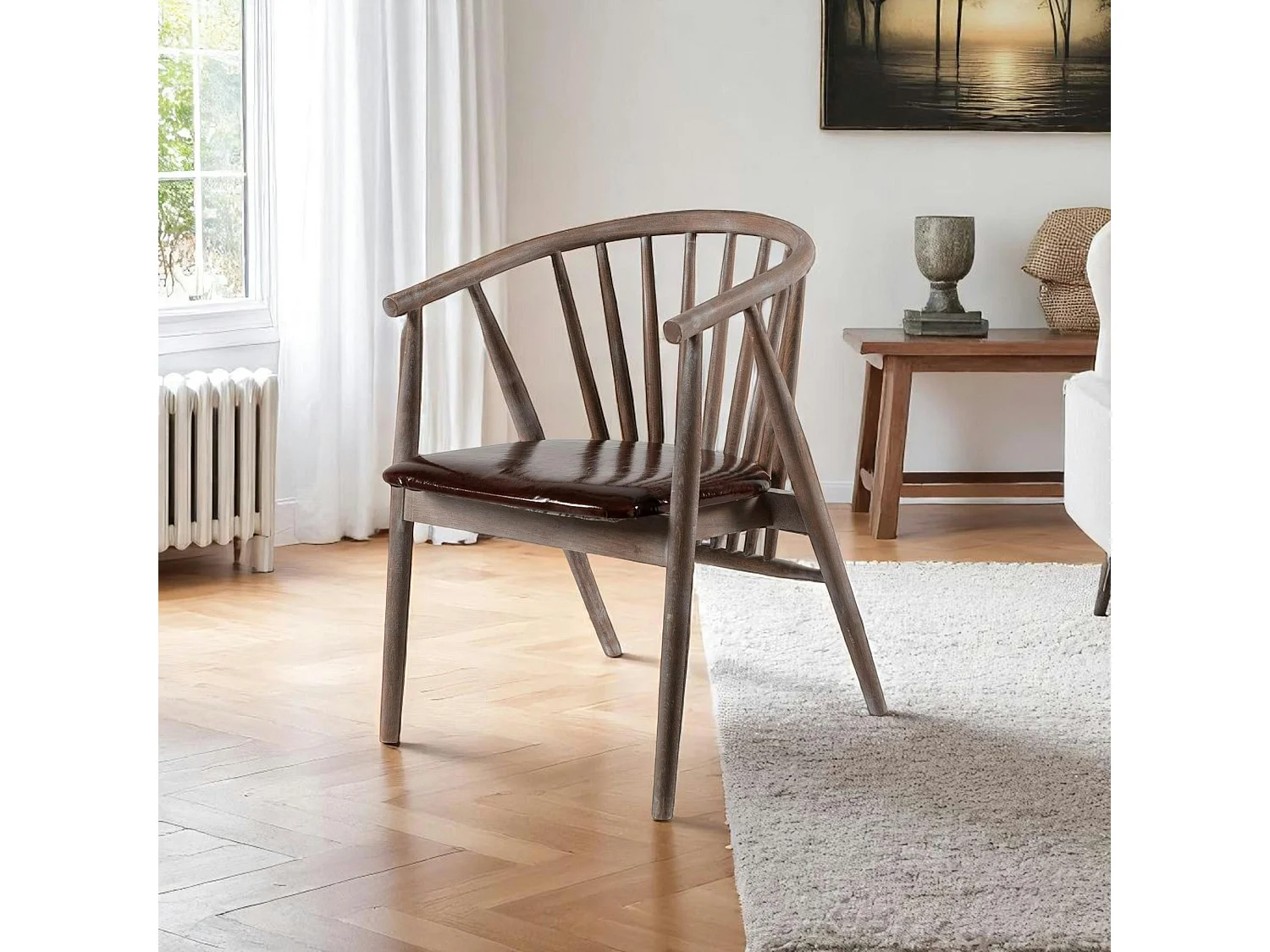 Chaise à barreaux en bois brun - assise assortie TENA