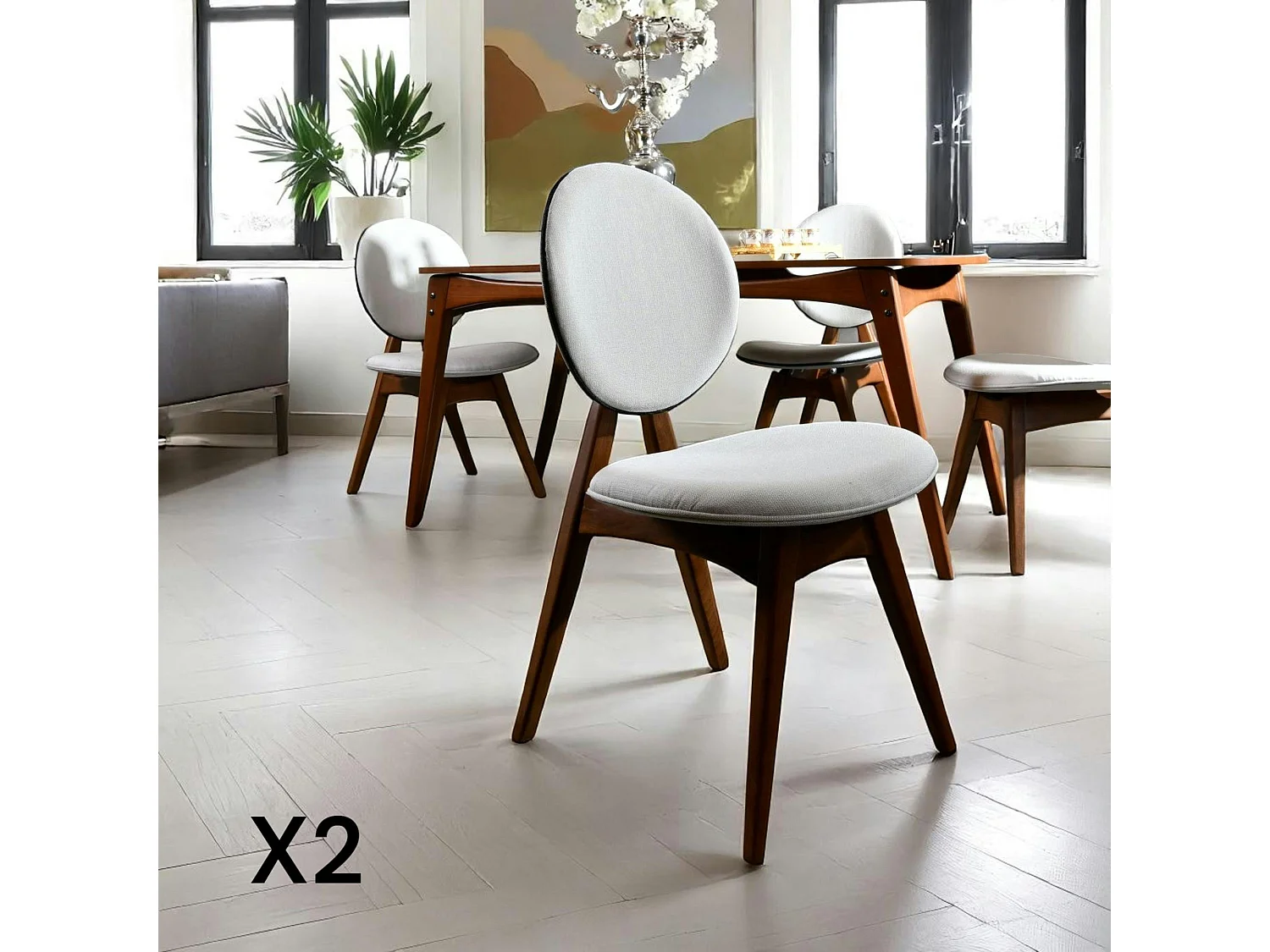 Chaise médaillon écrue - style moderne (lot de 2) DILI