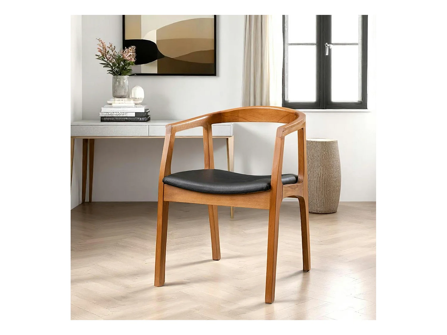 Chaise en bois ronde - assise noire TENA