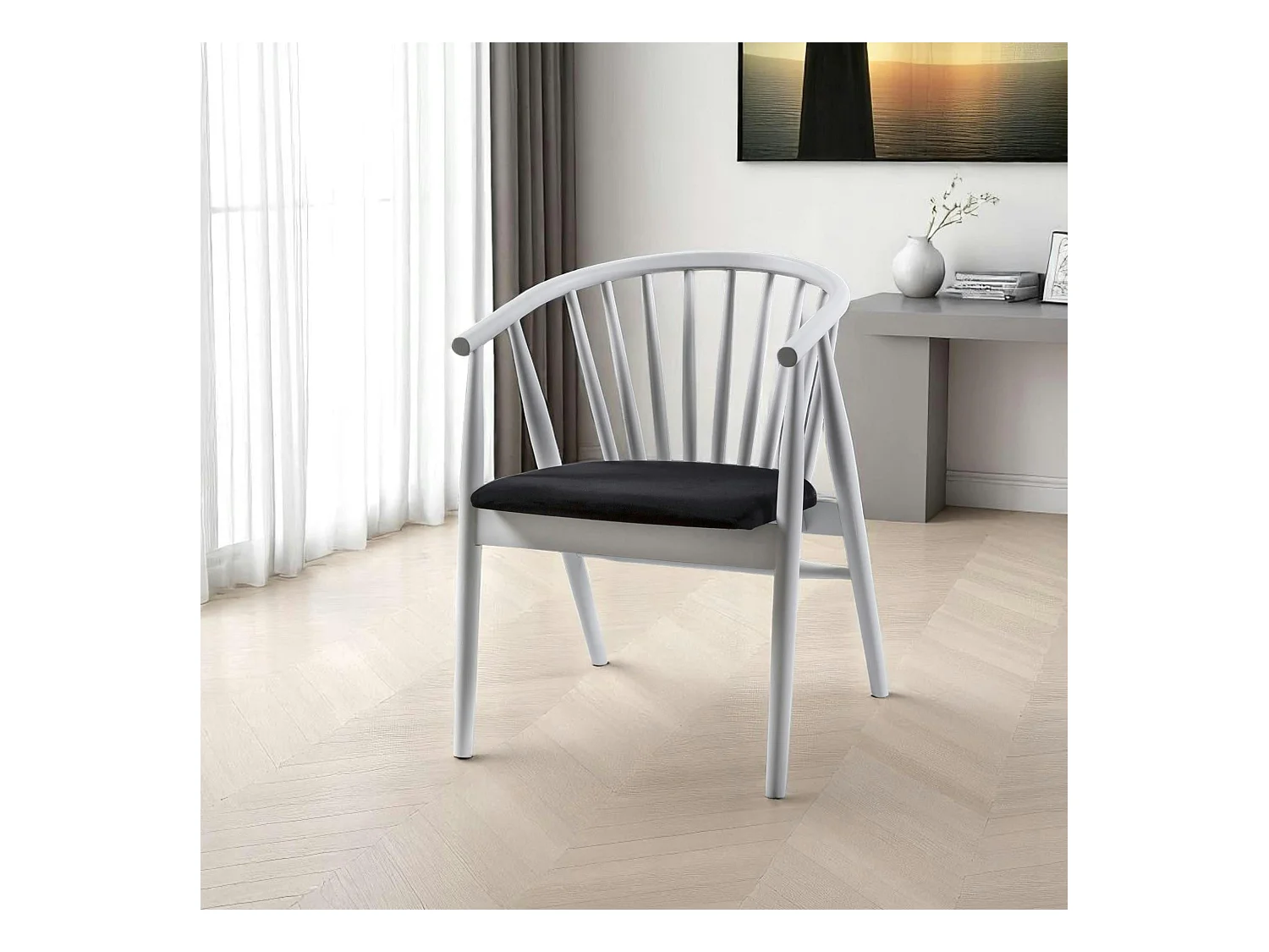 Chaise blanche à barreaux - velours noir TENA