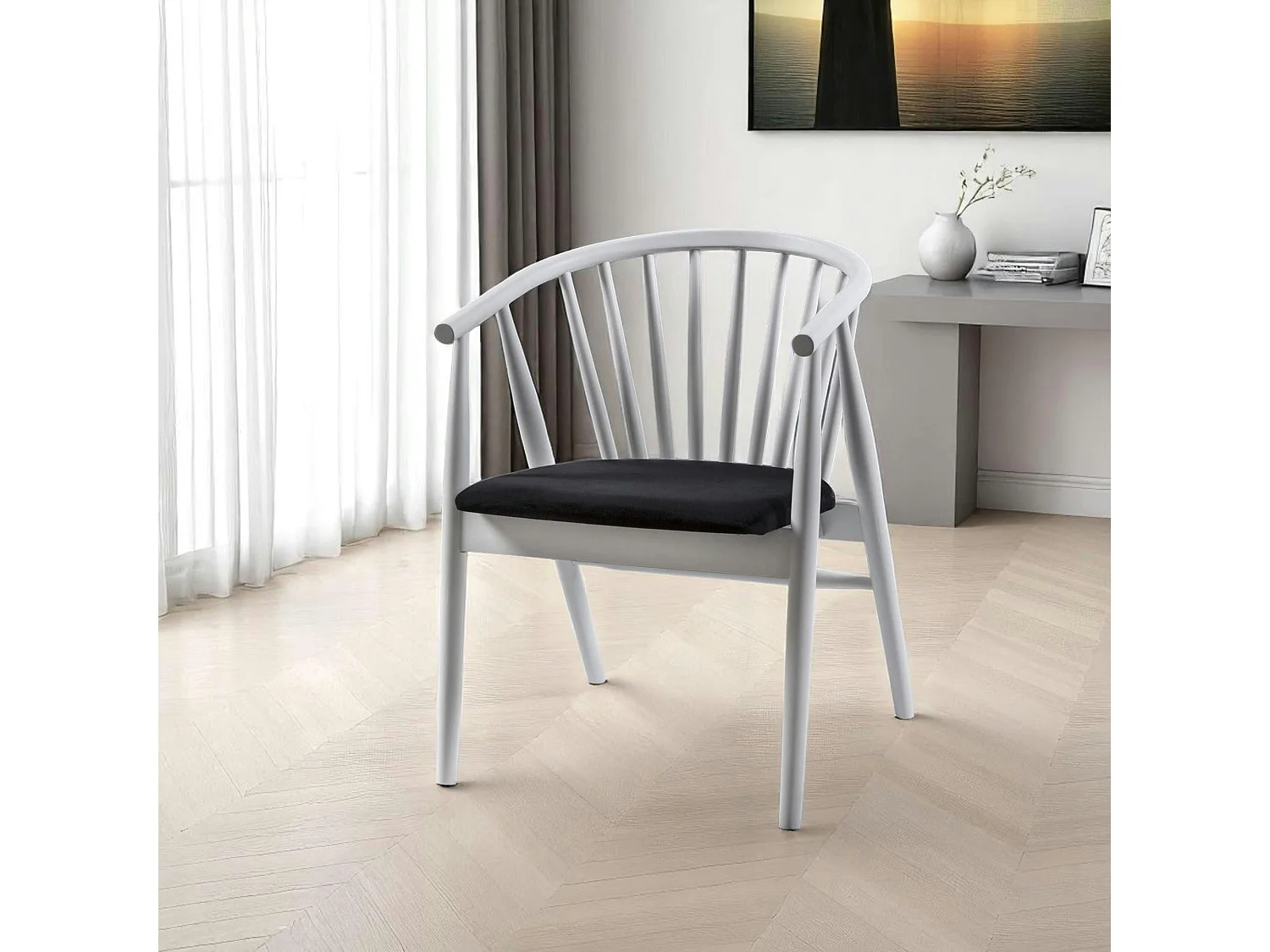 Chaise blanche à barreaux - velours noir TENA