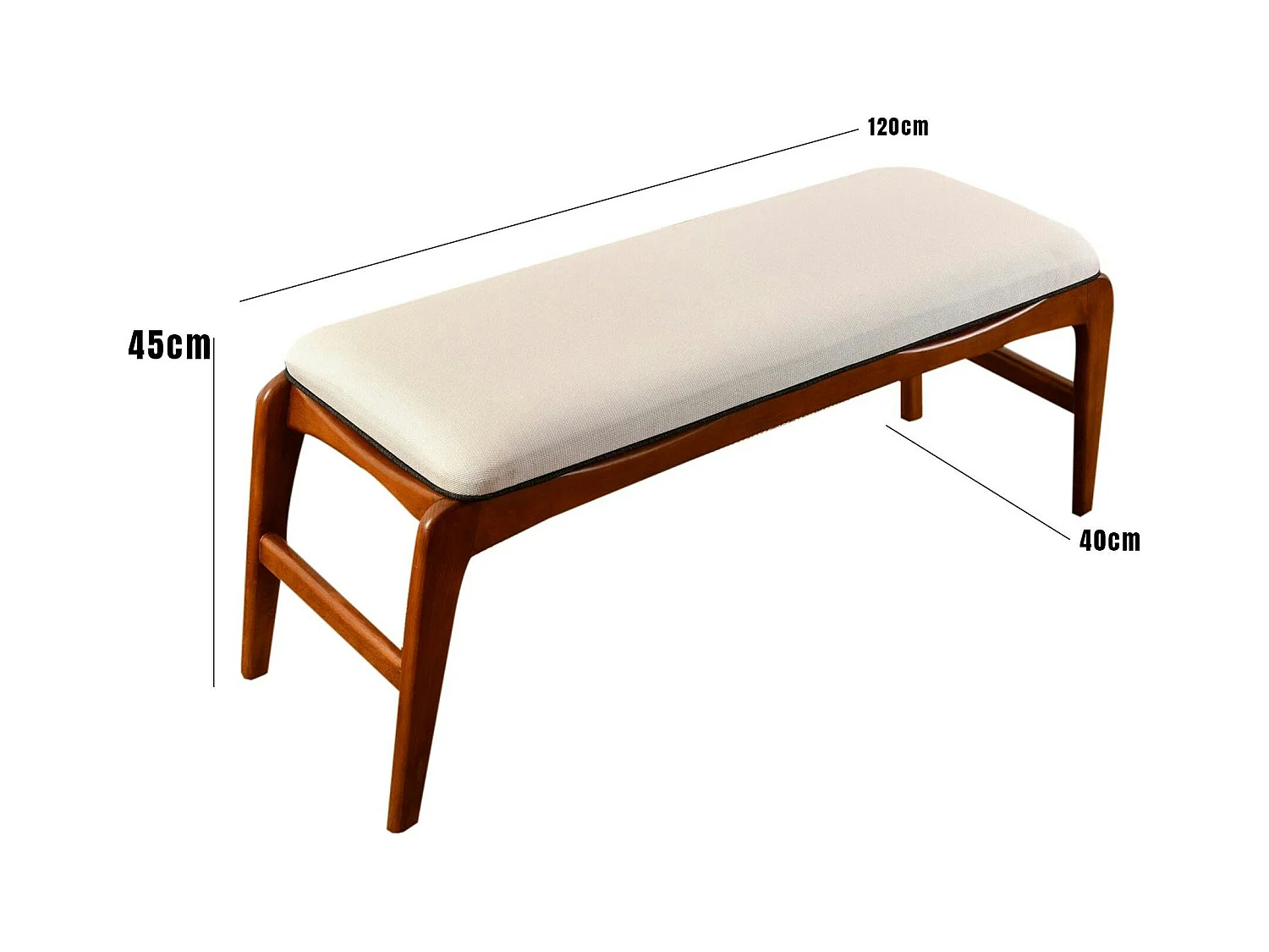 Banc d'entrée en bois et tissu - assise lin, 120 cm DILI