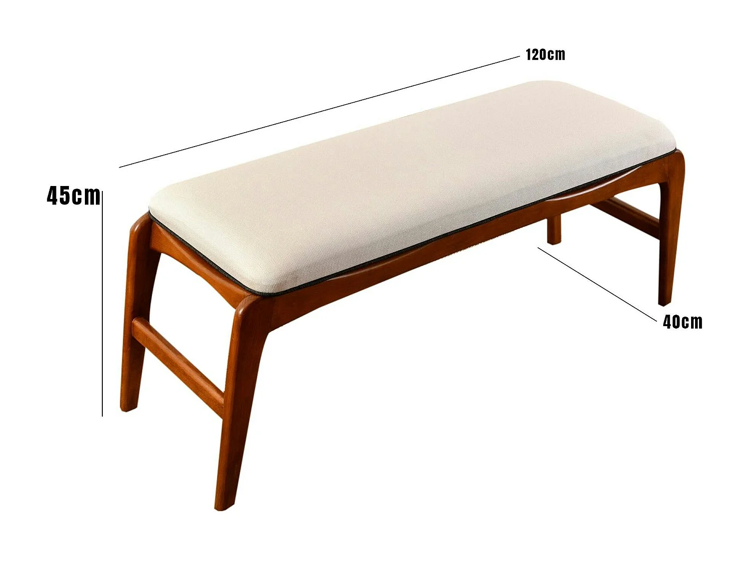 Banc d'entrée en bois et tissu - assise lin, 120 cm DILI
