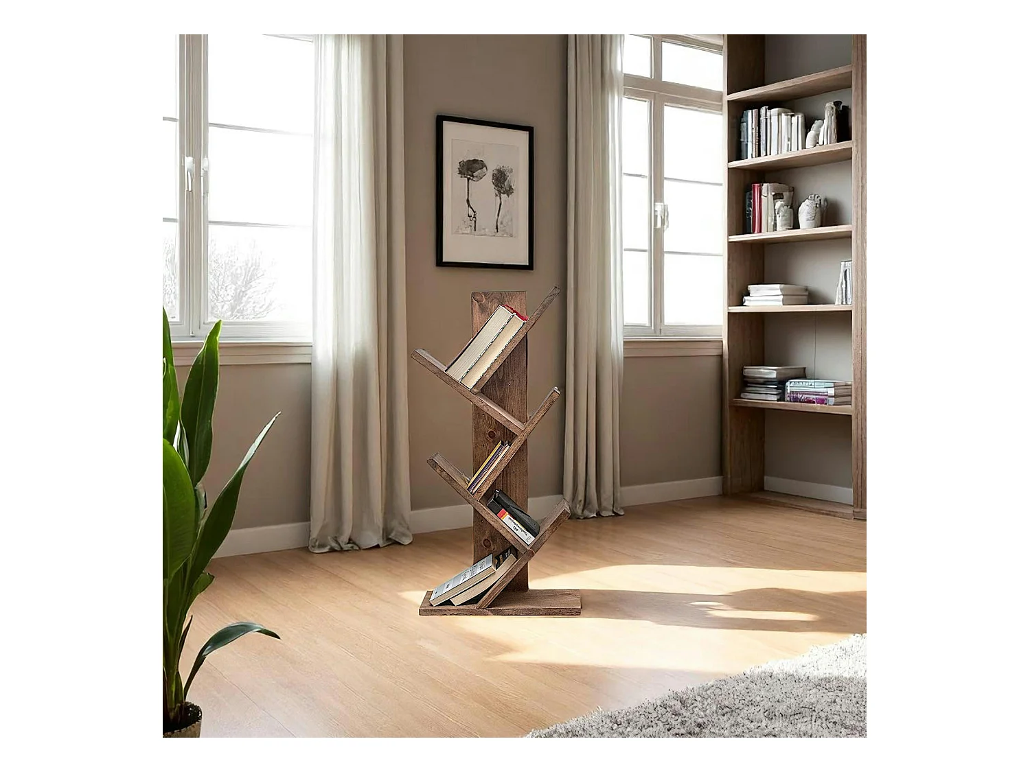 Etagère design en bois - forme arbre, 6 niveaux LINARES