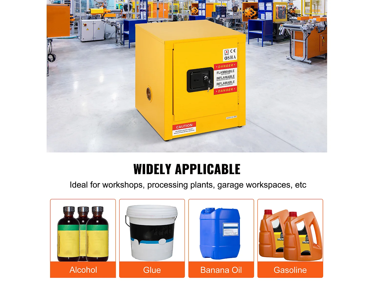 Veiligheidskast, SucceBuy Veiligheidskast voor Ontvlambare Vloeistoffen, 42 L (11 gallon), 43 × 43 × 46 cm