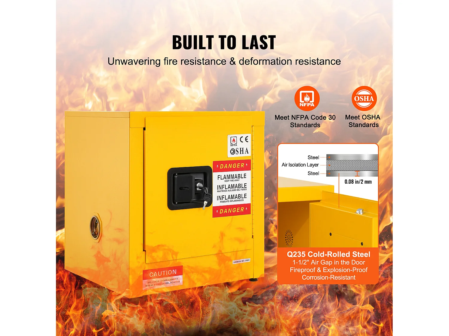 Veiligheidskast, SucceBuy Veiligheidskast voor Ontvlambare Vloeistoffen, 42 L (11 gallon), 43 × 43 × 46 cm