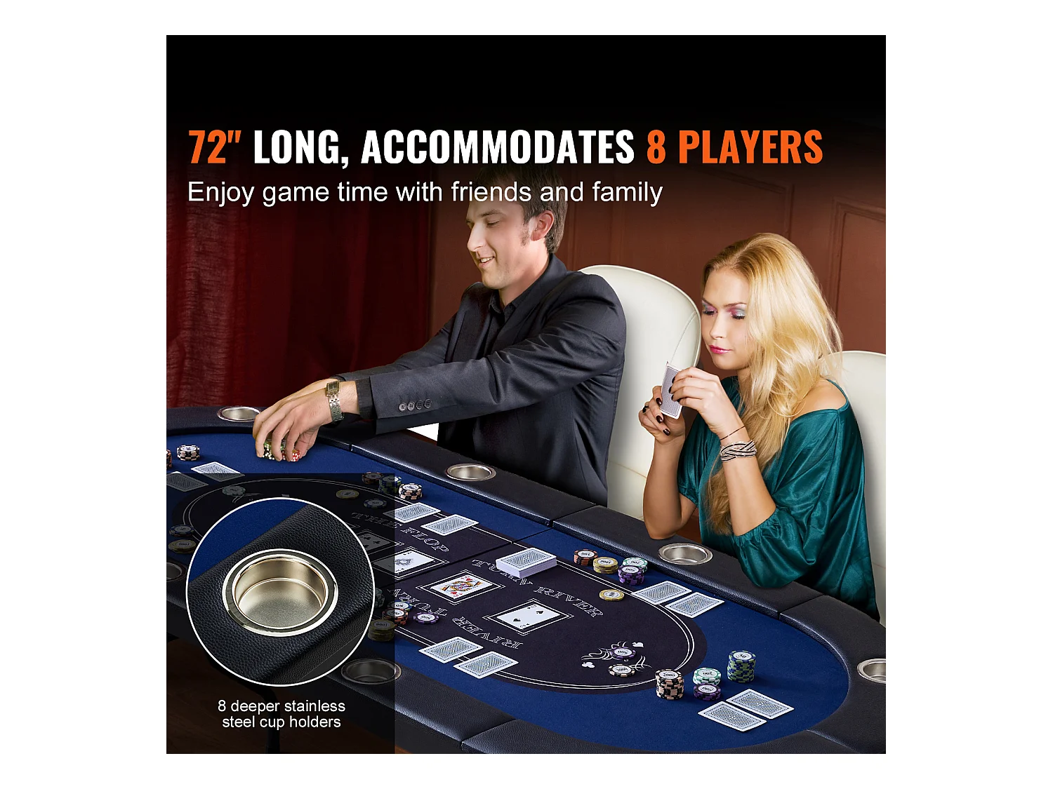 Table SucceBuy de Poker Pliable Ovale pour 8 Joueurs de 183cm, Blackjack de Casino et Texas Holdem