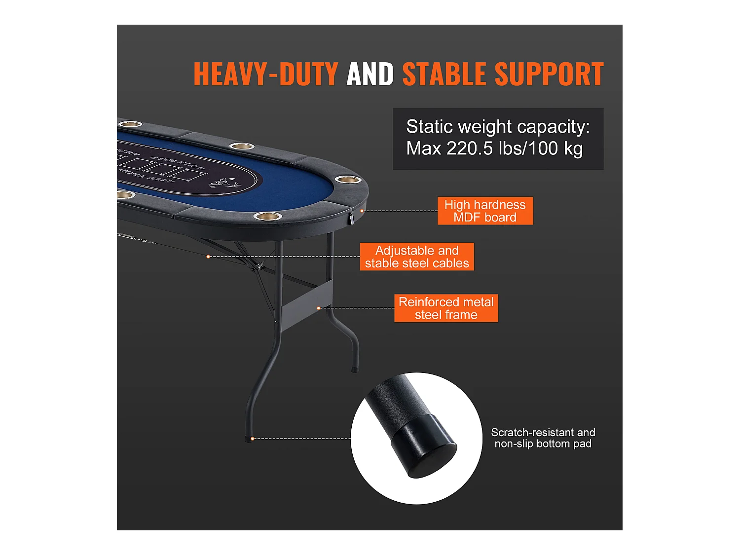 Table SucceBuy de Poker Pliable Ovale pour 8 Joueurs de 183cm, Blackjack de Casino et Texas Holdem