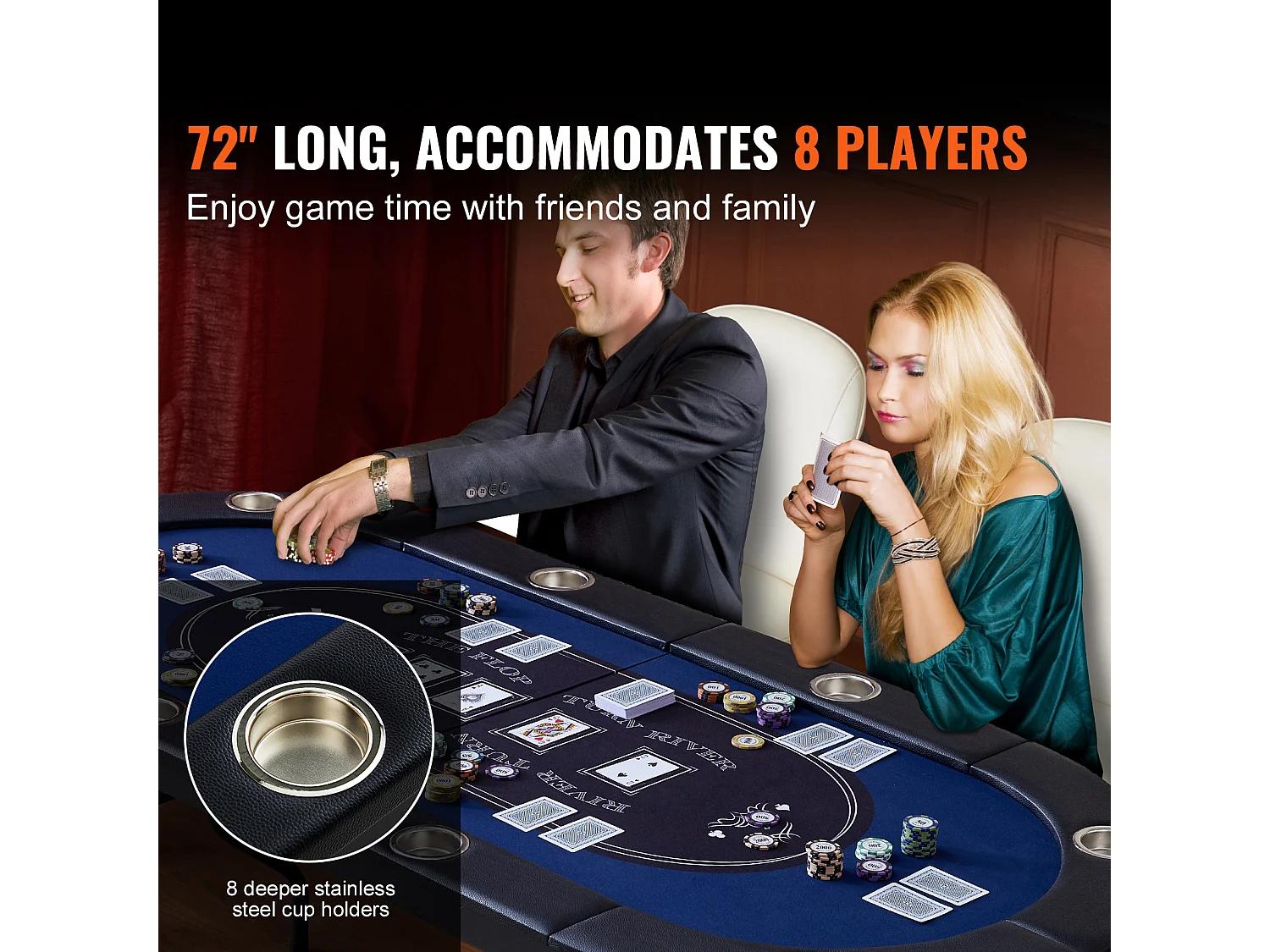 Table SucceBuy de Poker Pliable Ovale pour 8 Joueurs de 183cm, Blackjack de Casino et Texas Holdem