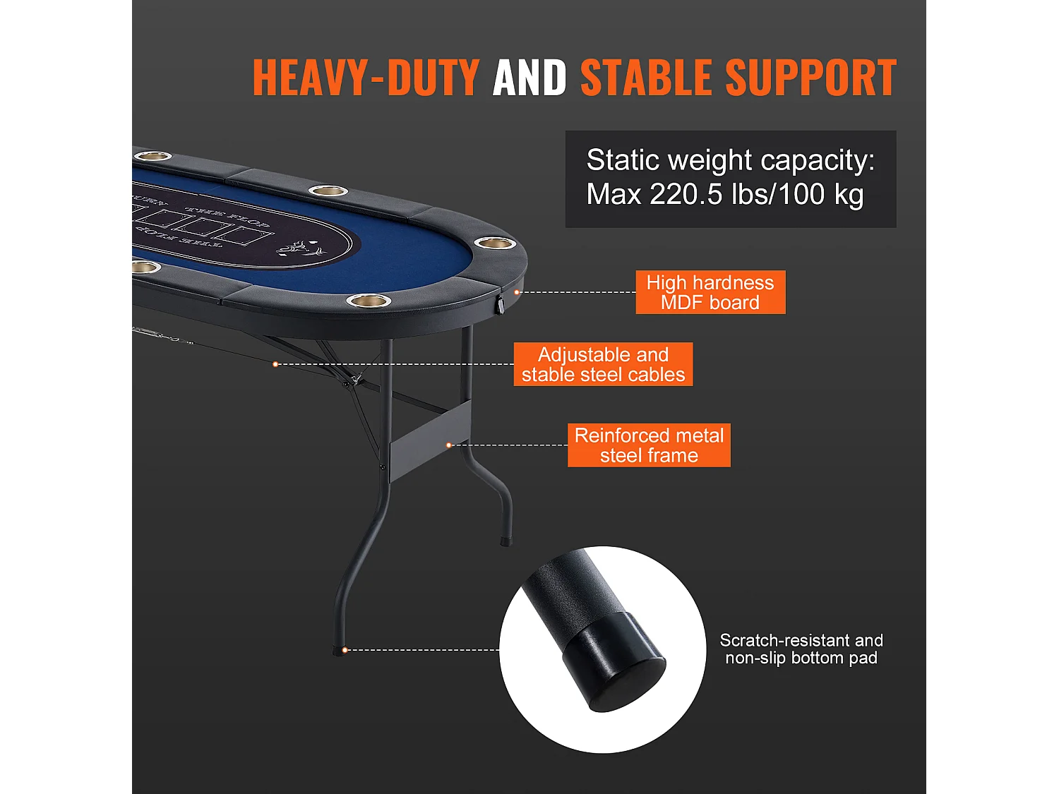 Table SucceBuy de Poker Pliable Ovale pour 8 Joueurs de 183cm, Blackjack de Casino et Texas Holdem