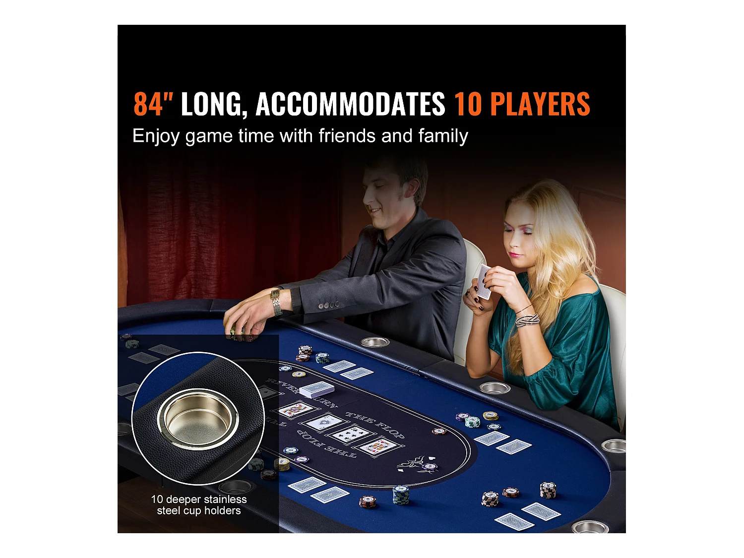 Table SucceBuy de Poker Pliable Ovale 10 Joueurs 213cm Casino Blackjack et Texas Holdem