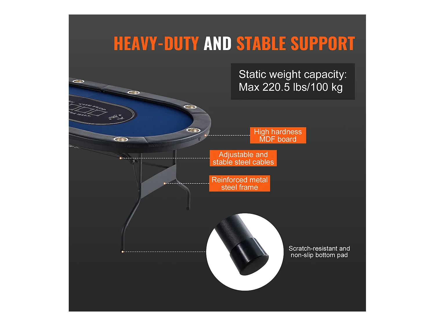 Table SucceBuy de Poker Pliable Ovale 10 Joueurs 213cm Casino Blackjack et Texas Holdem