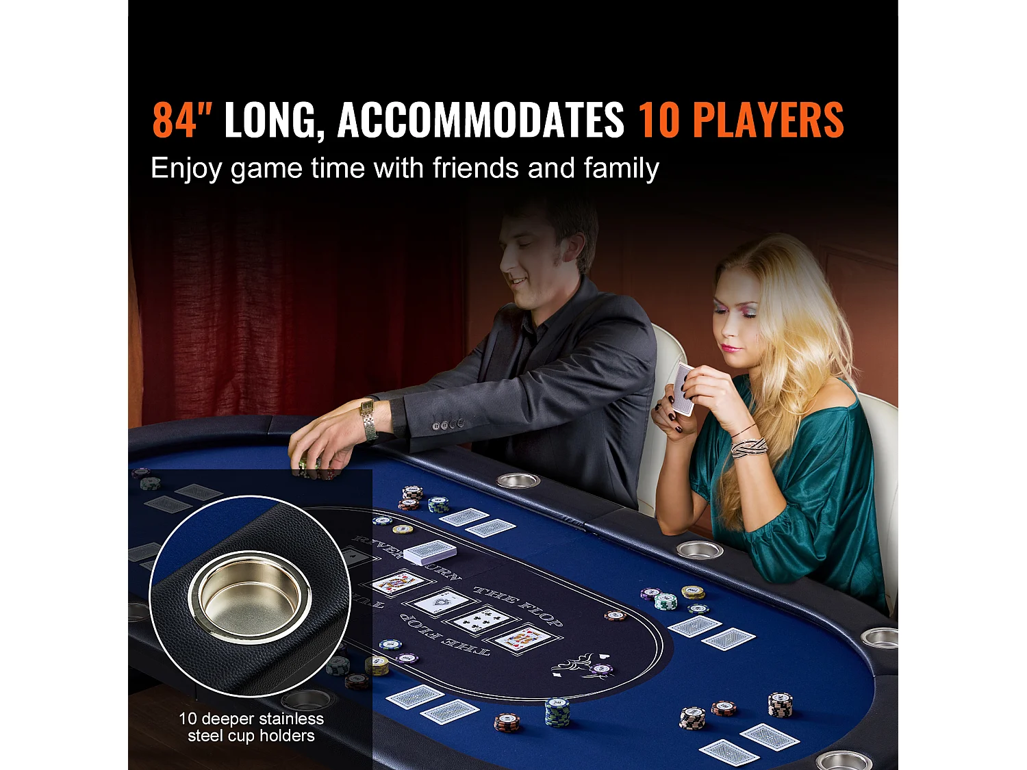 Table SucceBuy de Poker Pliable Ovale 10 Joueurs 213cm Casino Blackjack et Texas Holdem