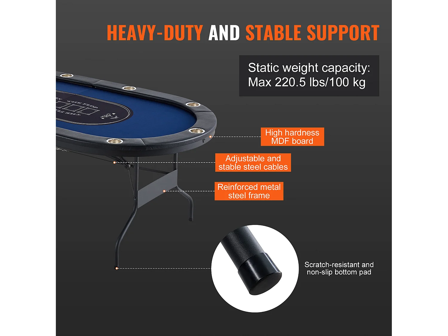 Table SucceBuy de Poker Pliable Ovale 10 Joueurs 213cm Casino Blackjack et Texas Holdem
