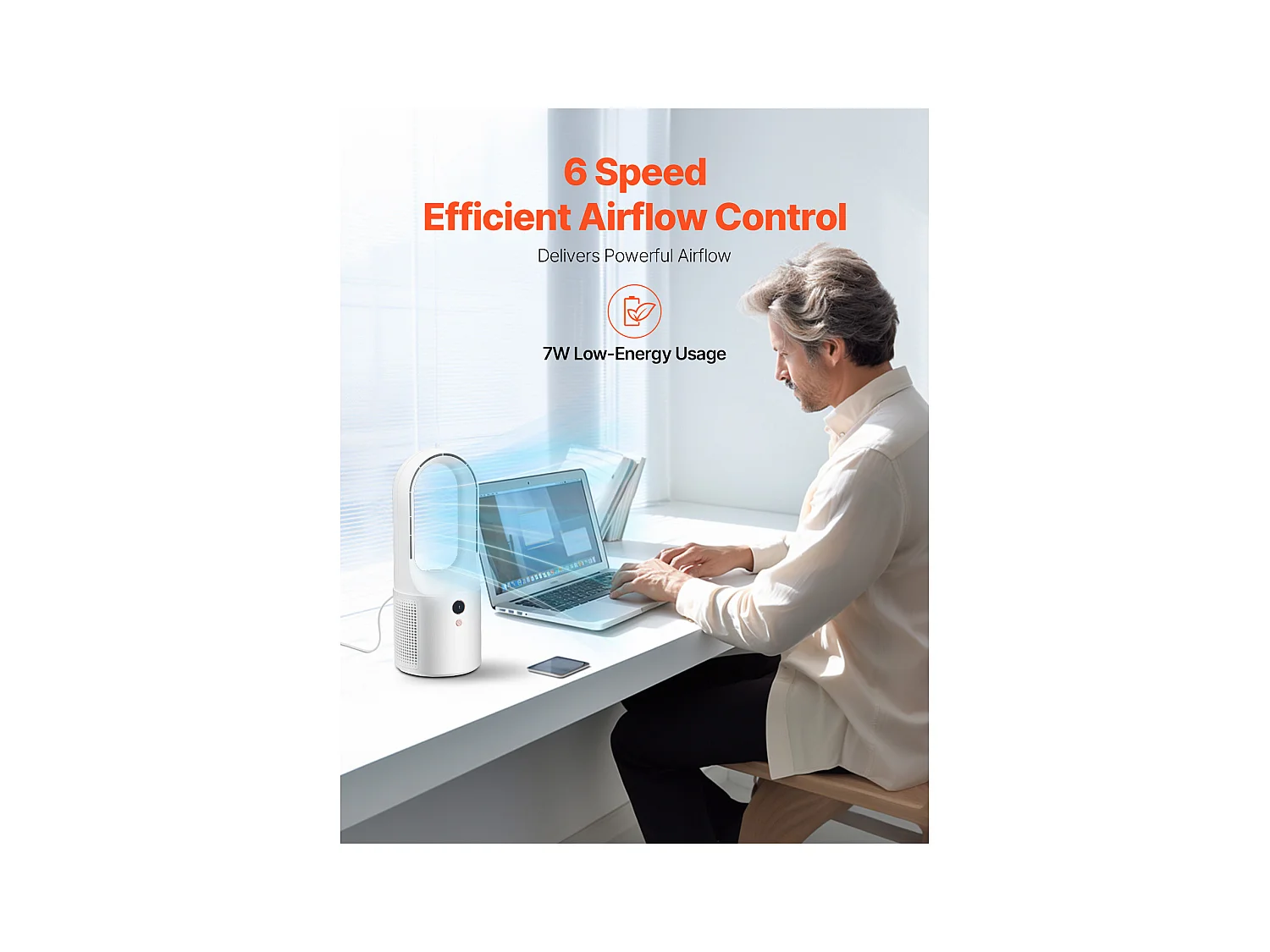 Ventilateur SucceBuy de Bureau Portable sans Pales 33cm, Ventilateur de Table Silencieux à 6 Vitesses pour Chambre et Bureau