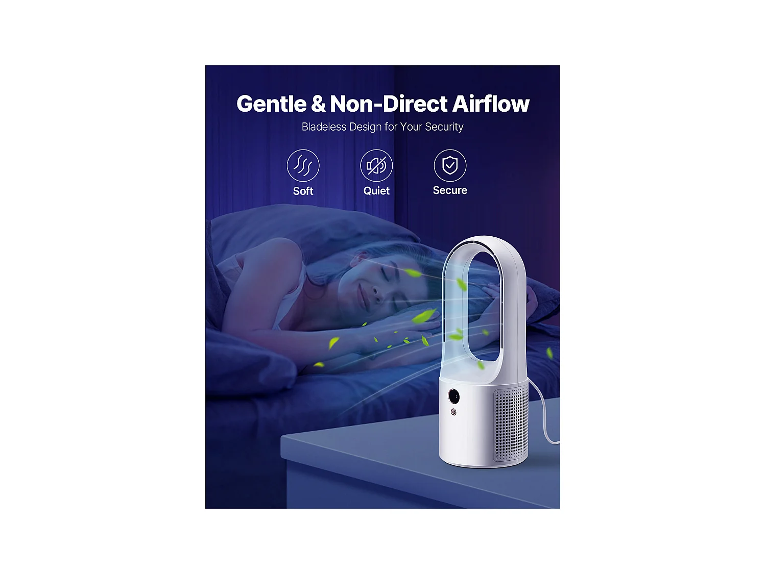 Ventilateur SucceBuy de Bureau Portable sans Pales 33cm, Ventilateur de Table Silencieux à 6 Vitesses pour Chambre et Bureau