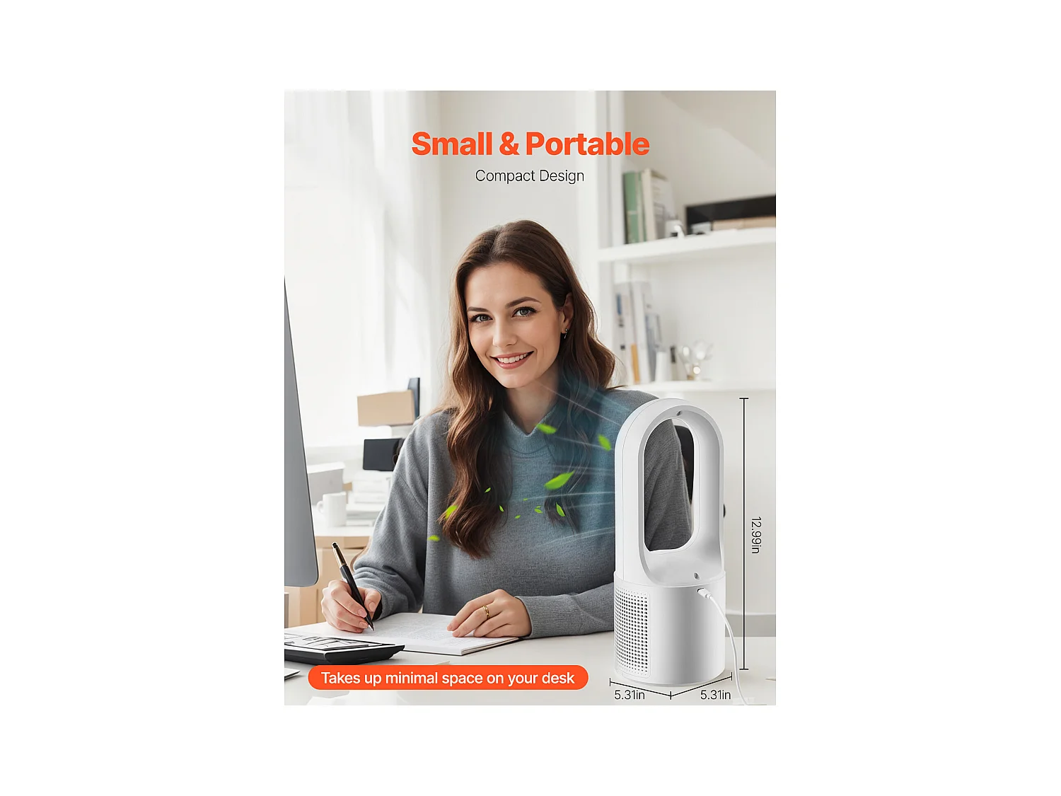 Ventilateur SucceBuy de Bureau Portable sans Pales 33cm, Ventilateur de Table Silencieux à 6 Vitesses pour Chambre et Bureau