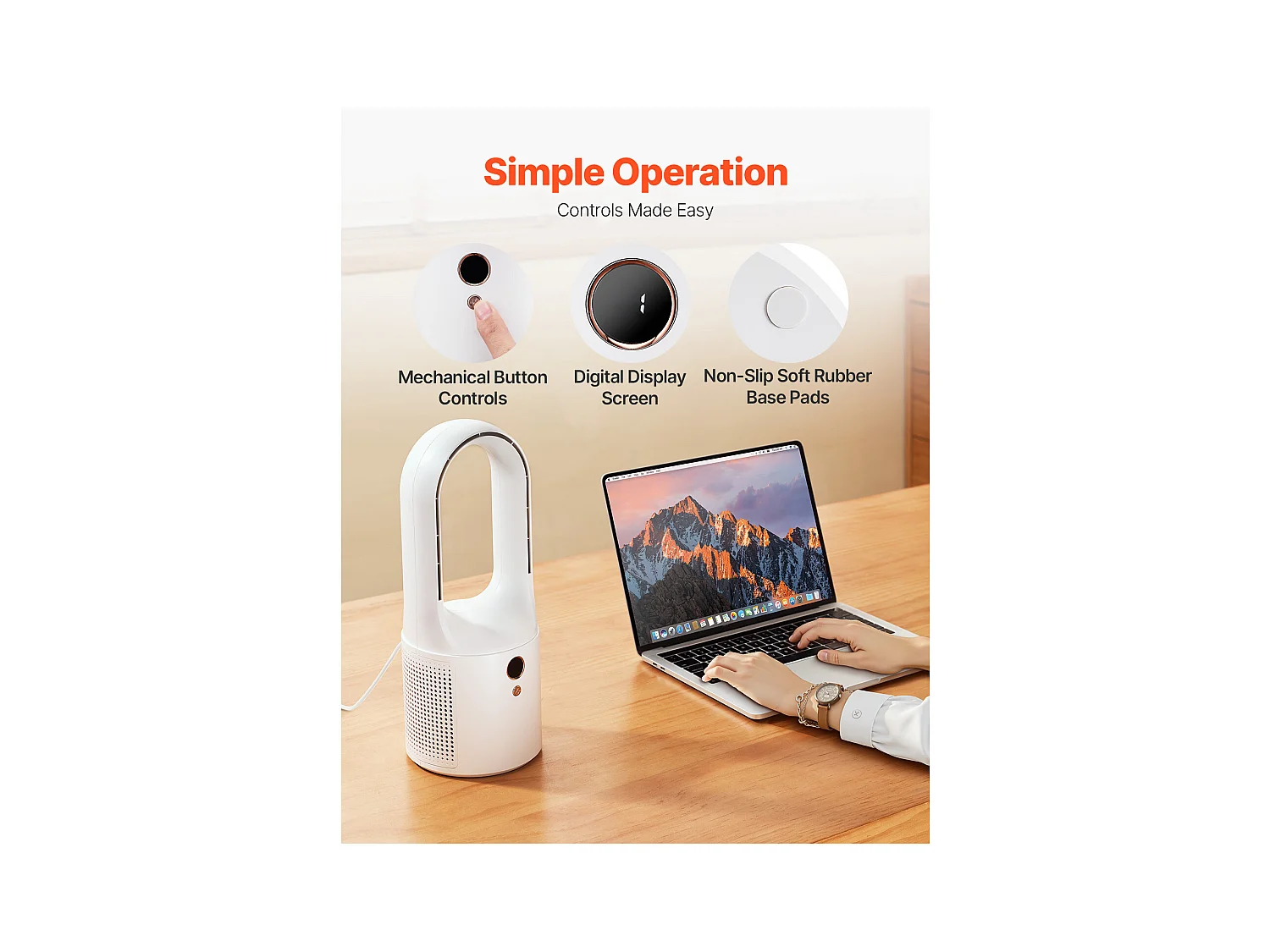 Ventilateur SucceBuy de Bureau Portable sans Pales 33cm, Ventilateur de Table Silencieux à 6 Vitesses pour Chambre et Bureau