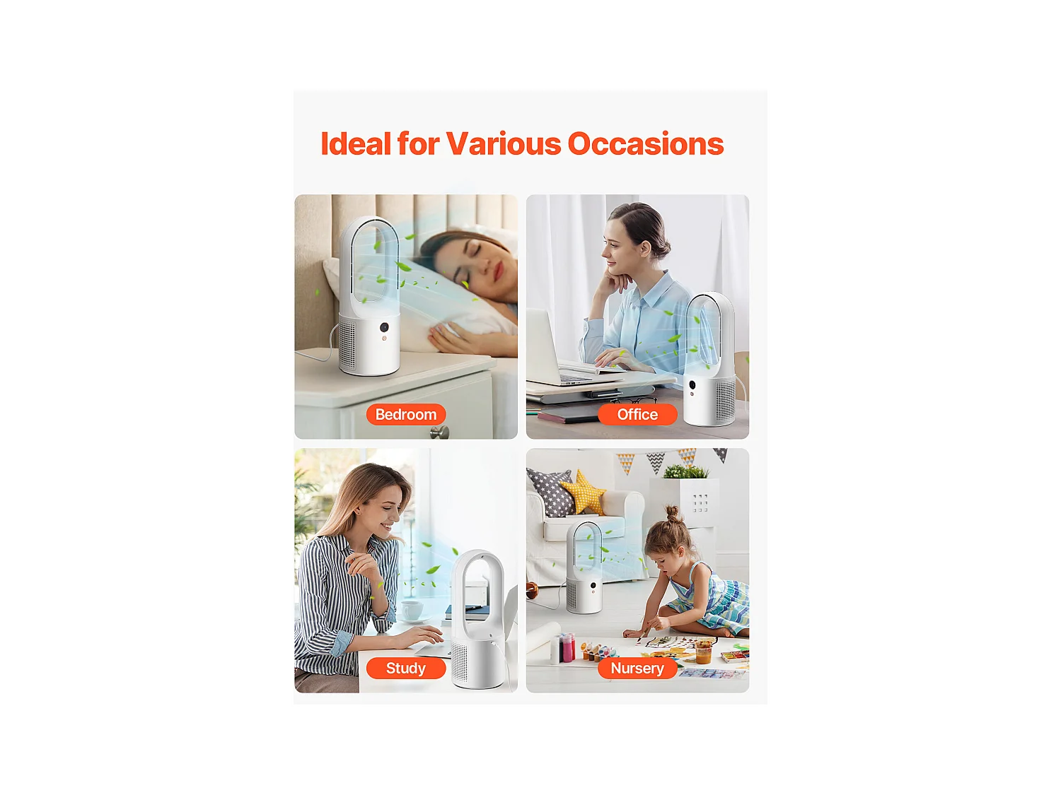 Ventilateur SucceBuy de Bureau Portable sans Pales 33cm, Ventilateur de Table Silencieux à 6 Vitesses pour Chambre et Bureau