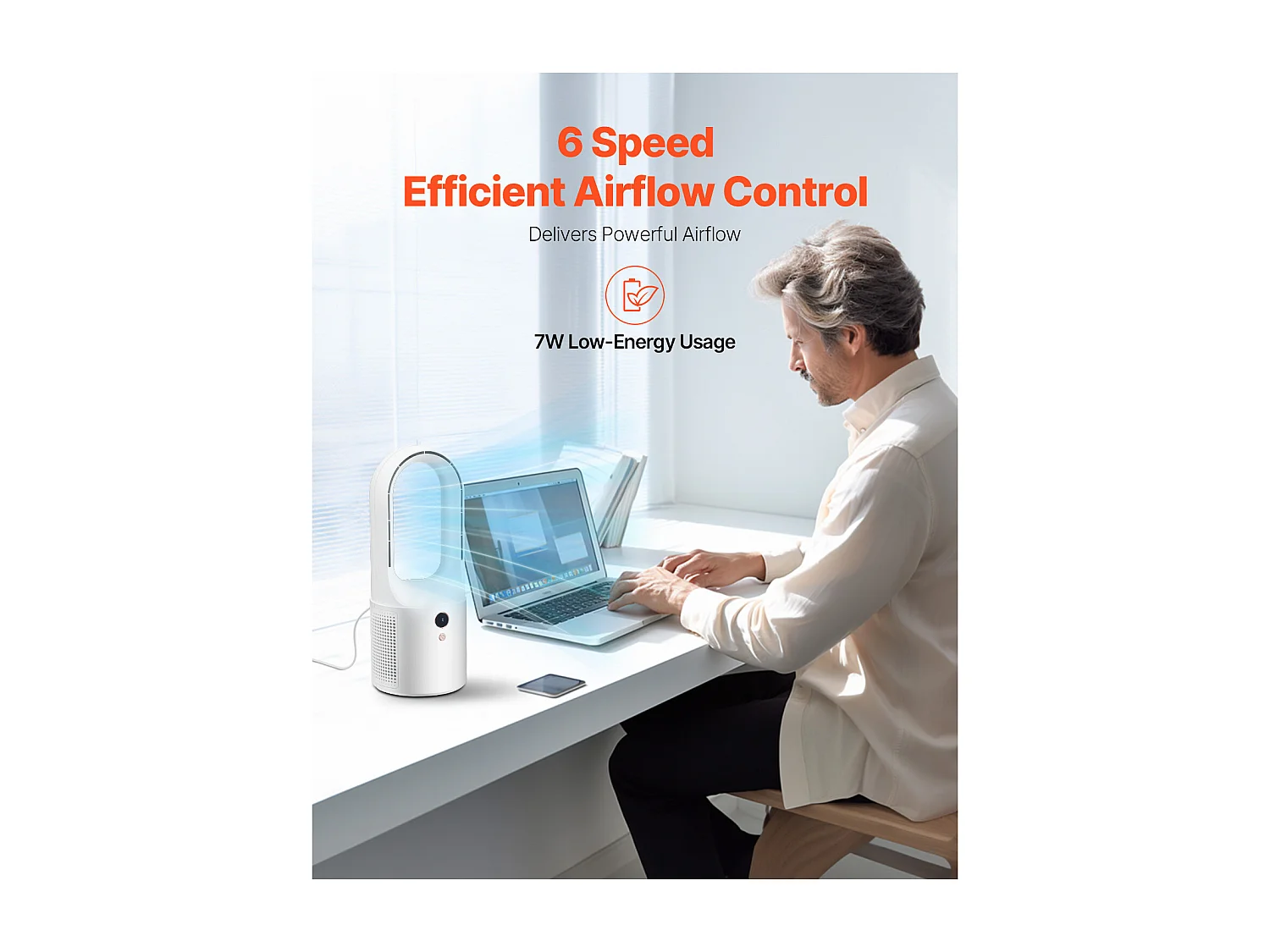 Ventilateur SucceBuy de Bureau Portable sans Pales 33cm, Ventilateur de Table Silencieux à 6 Vitesses pour Chambre et Bureau