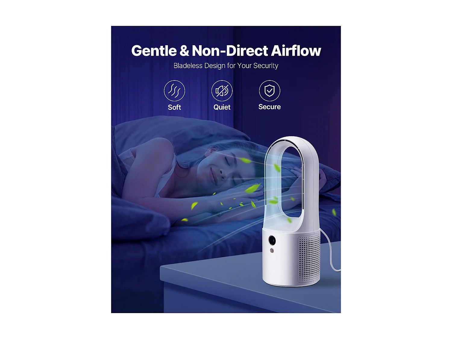 Ventilateur SucceBuy de Bureau Portable sans Pales 33cm, Ventilateur de Table Silencieux à 6 Vitesses pour Chambre et Bureau