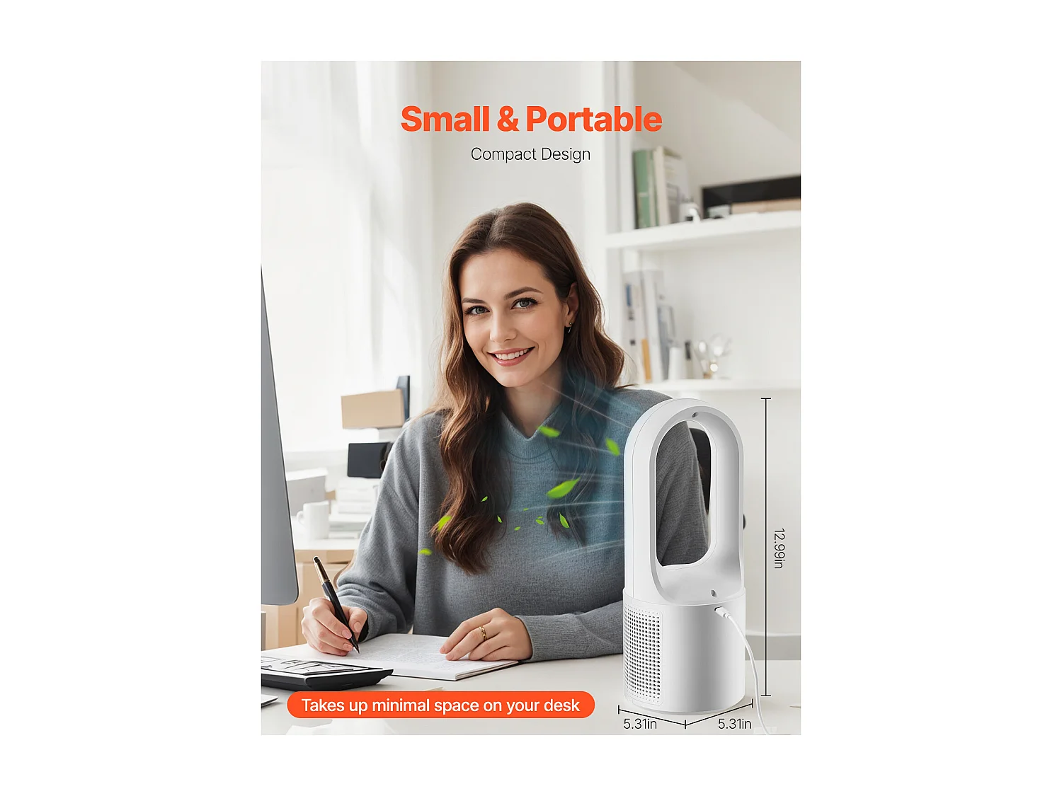 Ventilateur SucceBuy de Bureau Portable sans Pales 33cm, Ventilateur de Table Silencieux à 6 Vitesses pour Chambre et Bureau