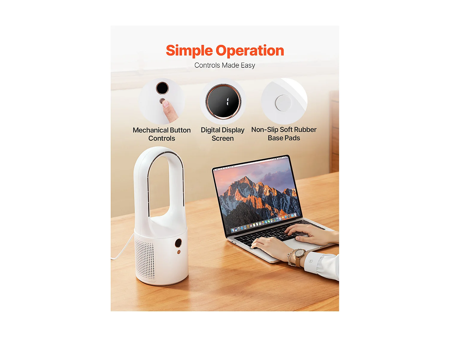 Ventilateur SucceBuy de Bureau Portable sans Pales 33cm, Ventilateur de Table Silencieux à 6 Vitesses pour Chambre et Bureau