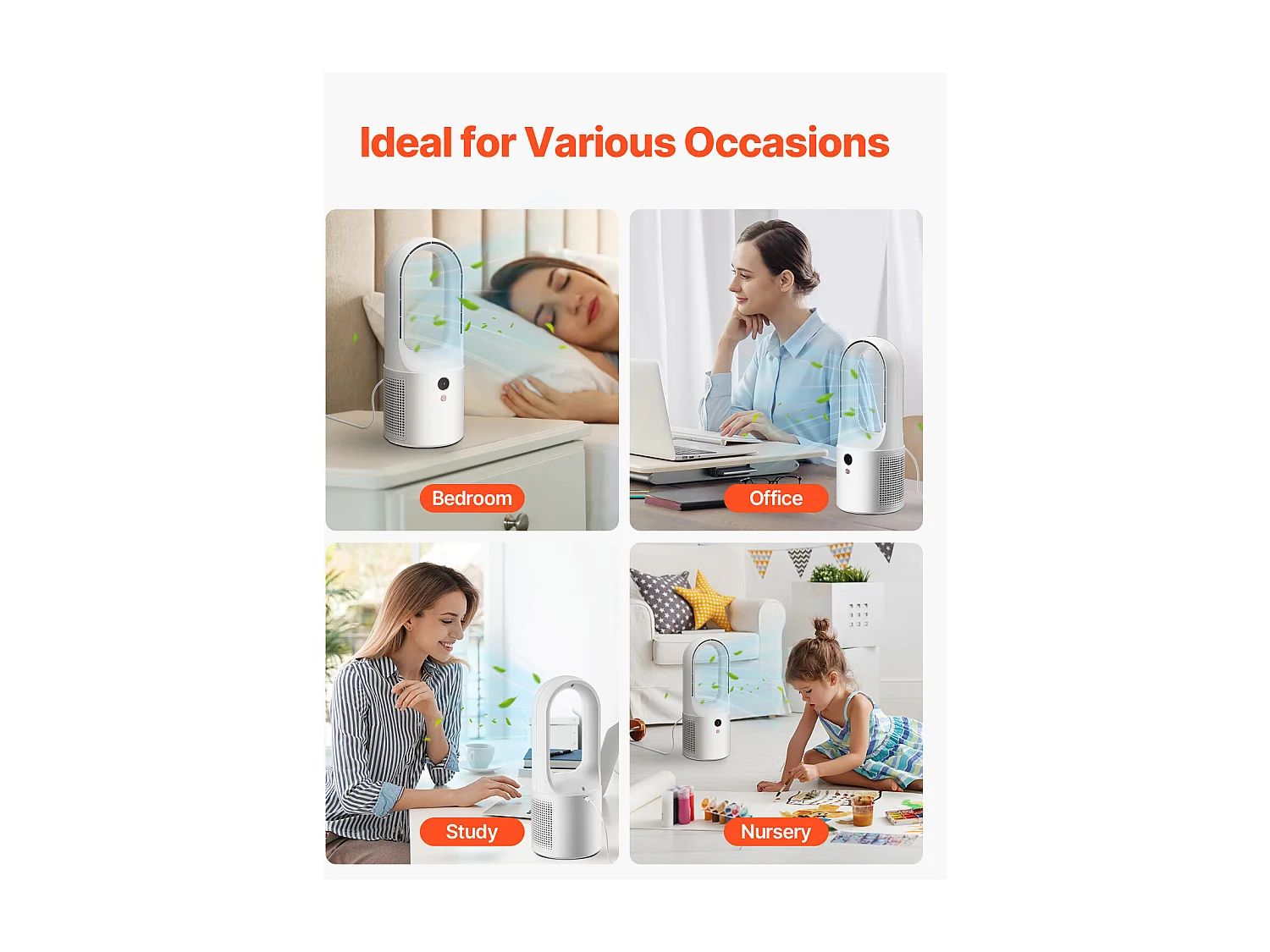 Ventilateur SucceBuy de Bureau Portable sans Pales 33cm, Ventilateur de Table Silencieux à 6 Vitesses pour Chambre et Bureau