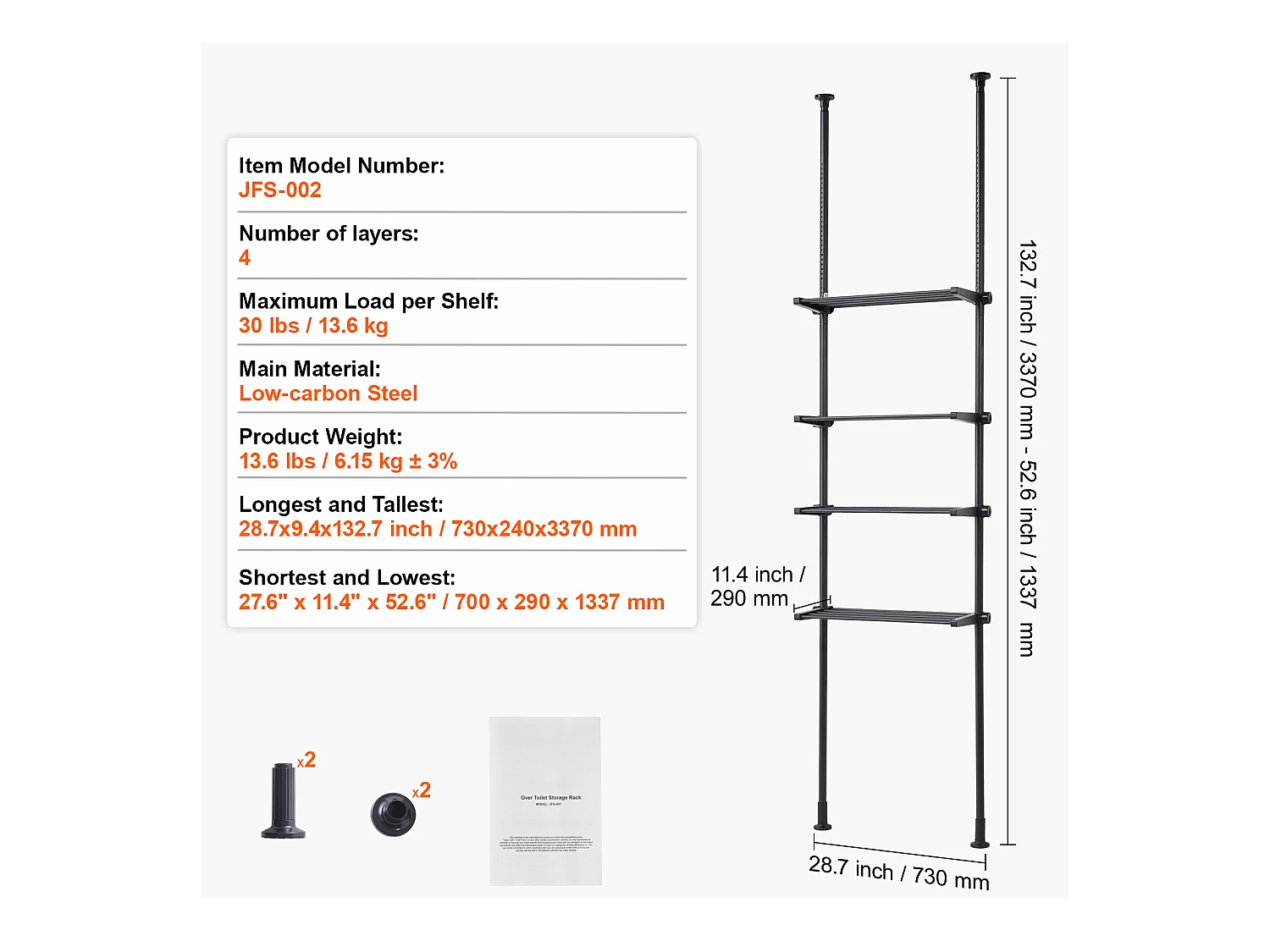 Étagère de Rangement SucceBuy à 4 Niveaux pour Toilettes, Organisateur RÉglable en Acier, Économiseur d'Espace