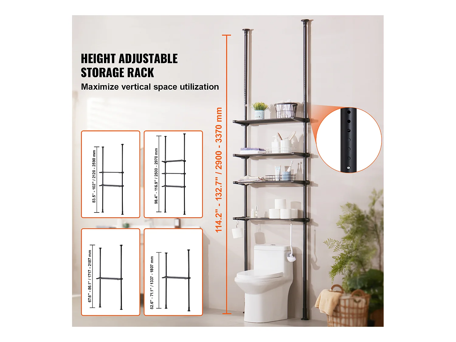Étagère de Rangement SucceBuy à 4 Niveaux pour Toilettes, Organisateur RÉglable en Acier, Économiseur d'Espace